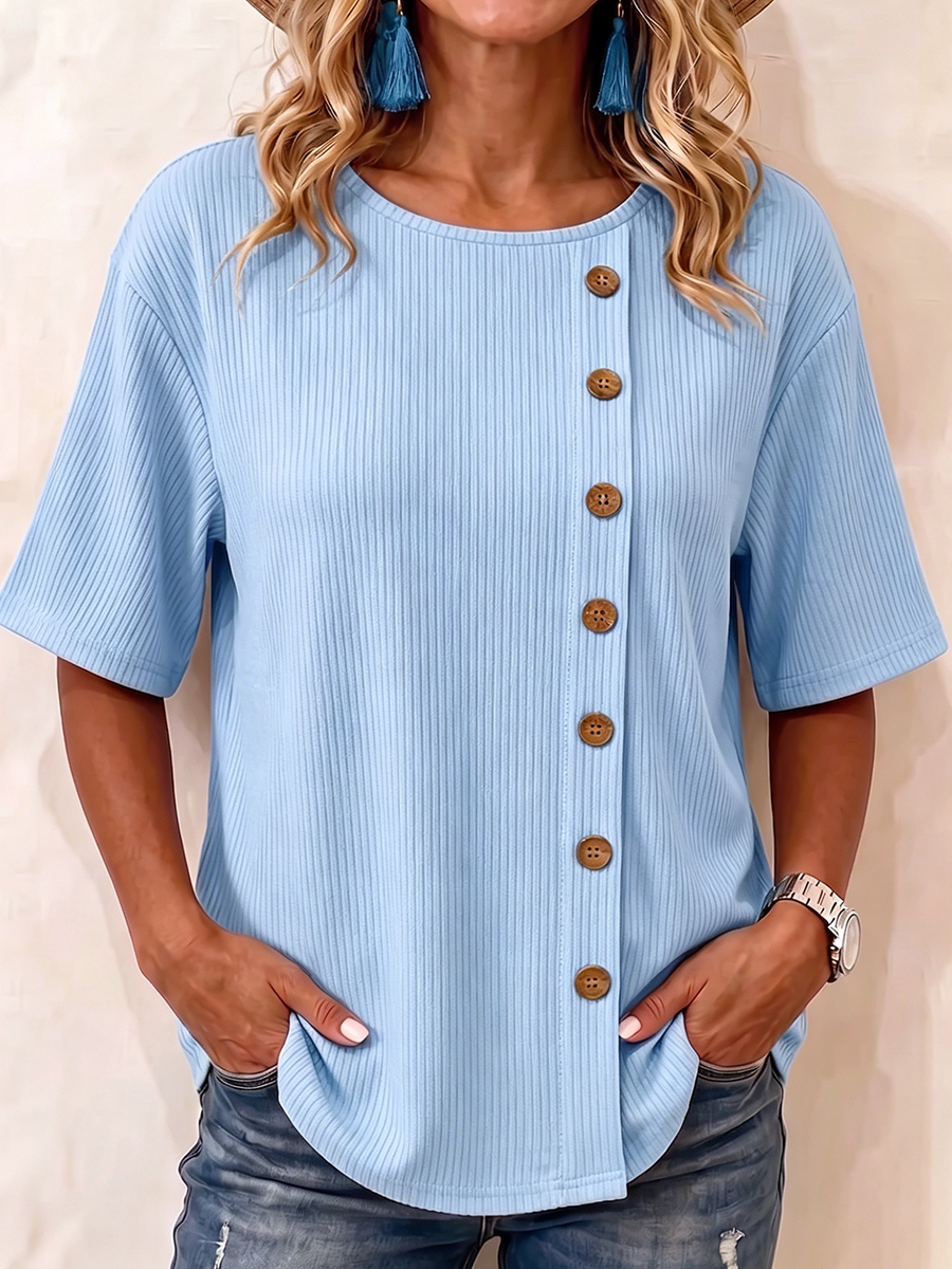 Cozy Casual Asymmetric Button-detail Knit Top
