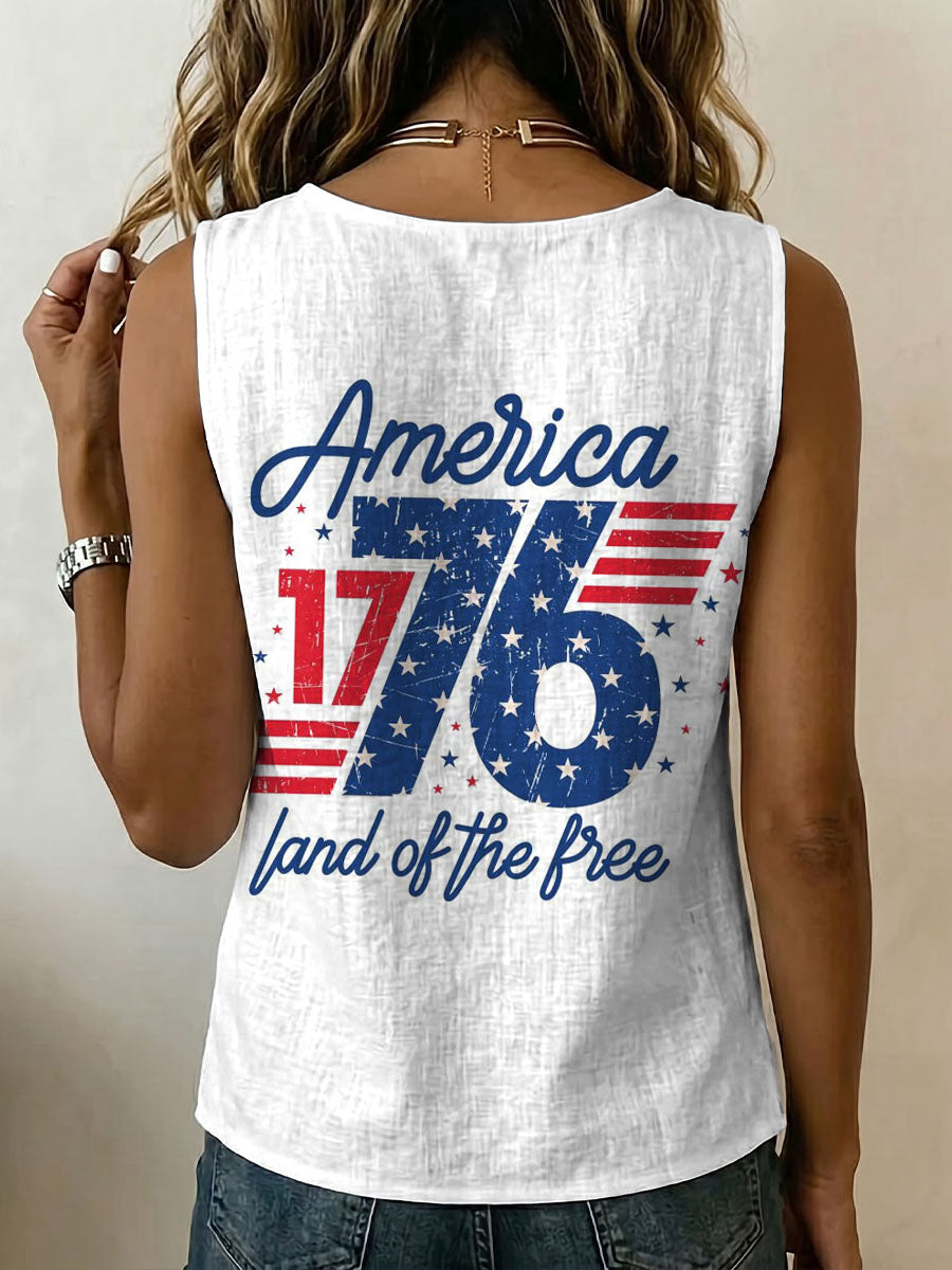 Independence Day America Land Of The Free Decorative Pattern Women's No Sleeve Cotton Shirt