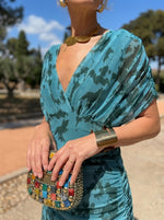 Women's Elegant V-neck Dress With Retro Artistic Print