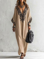 Women's Ethnic Pattern Art Print Casual Cotton Linen Maxi Dress