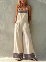 Women's Bohemian Style Cotton-linen Suspender Wide-leg Jumpsuit