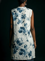 Casual Floral-print Linen And Cotton Sleeveless Shirt