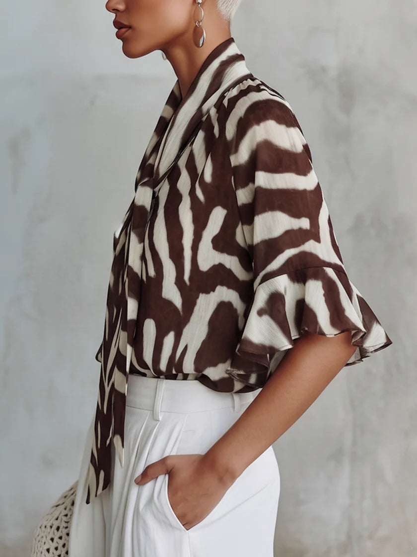 Stylish & Elegant Lace-up Zebra-print Shirt