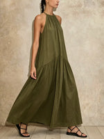 Summer Relaxed Fit HalterMaxi Dress, Oversized Linen Blend Sleeveless Swing Long Dress for Vacation Daily Wear
