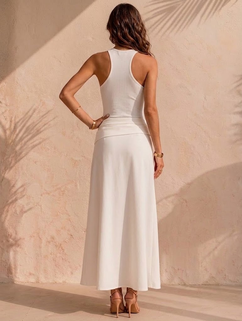 Women's Casual Racerback Top Spliced Dress
