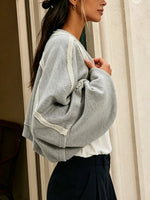 Women Oversized Balloon Sleeve Cropped Open Sweatshirt Cardigan