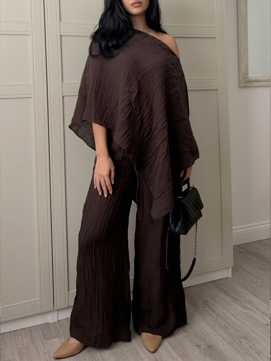 Women's Off-shoulder Batwing Sleeve Cotton-linen Set