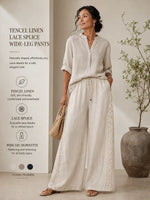 Comfortable Patchwork Lace Tencel Linen Wide-leg Pants