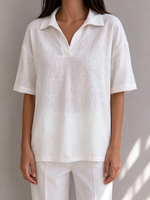 Casual & Cozy Cotton-linen Polo Blouse