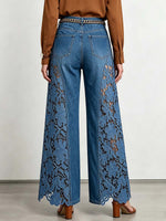 Women's High-waisted Loose-fit Wide-leg Jeans With Lace Embroidery Paneling