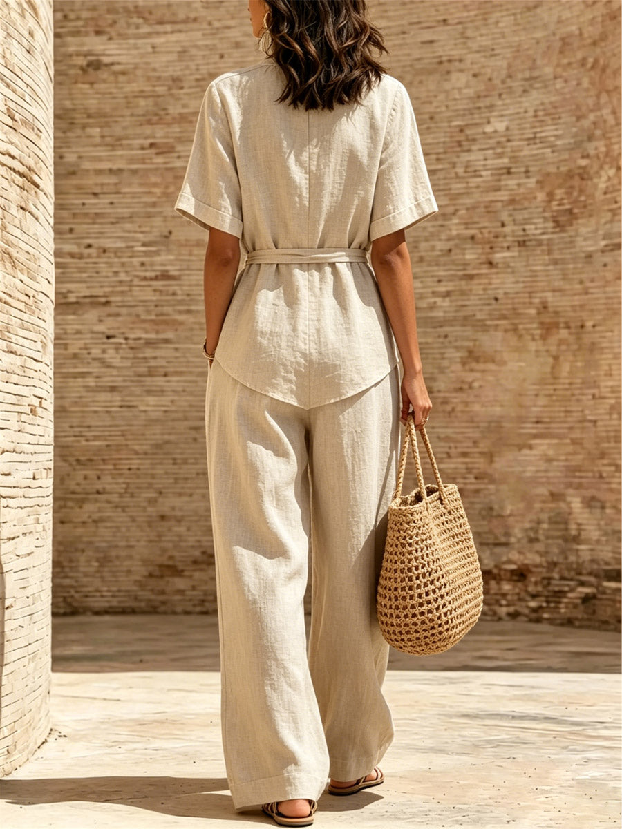 Women's Art Comfortable Casual Stylish Top And Pants Cotton Linen Two-piece Set