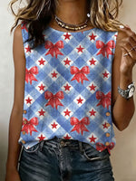 Independence Day Bow And Star Decorative Pattern Women's No Sleeve Cotton Shirt