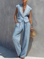 Women's Elegant Art Comfortable Casual Top And Pants Cotton Linen Two-piece Set