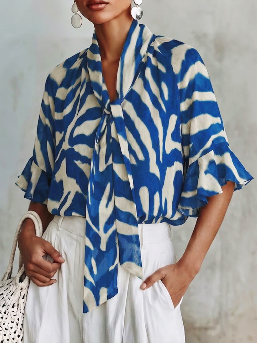 Stylish & Elegant Lace-up Zebra-print Shirt