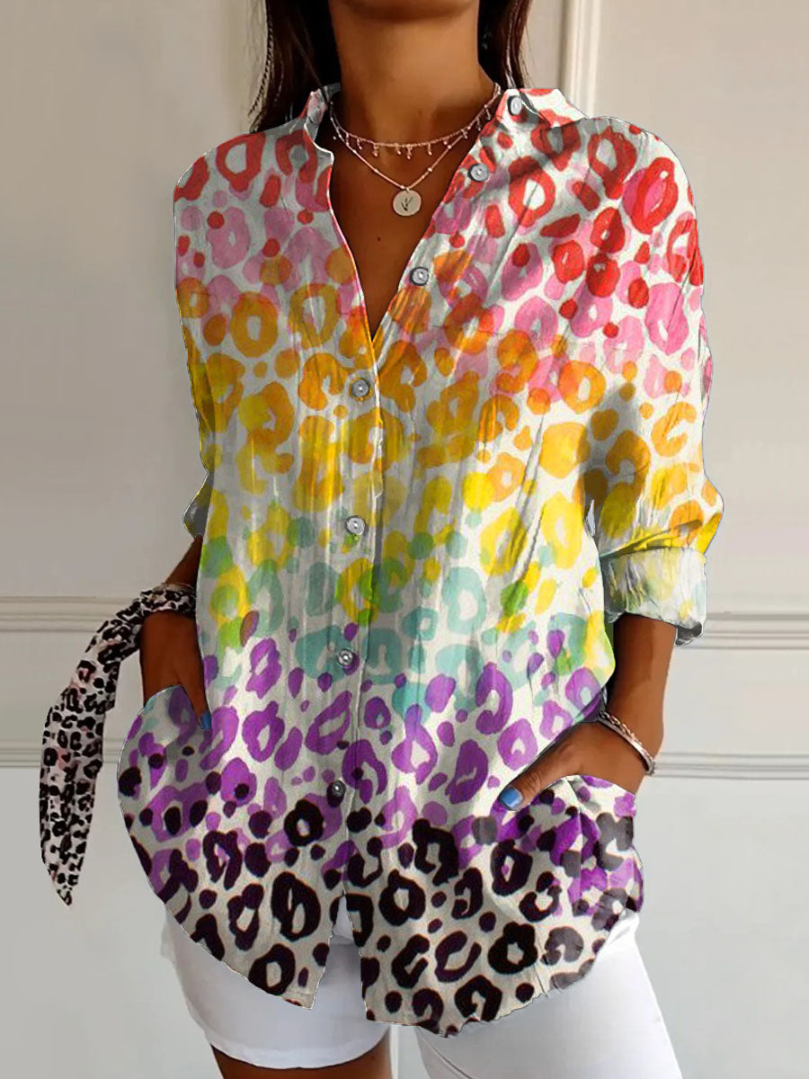 Women's Gradient Leopard Print Casual Shirt