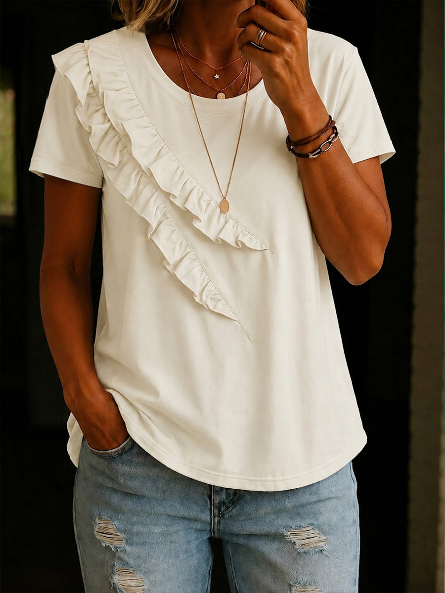 Casual & Comfortable Ruffled Cotton T-shirt