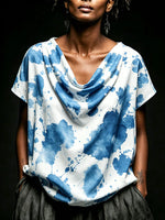 Casual & Cozy Cotton Top With Artistic Print And Cowl Neck