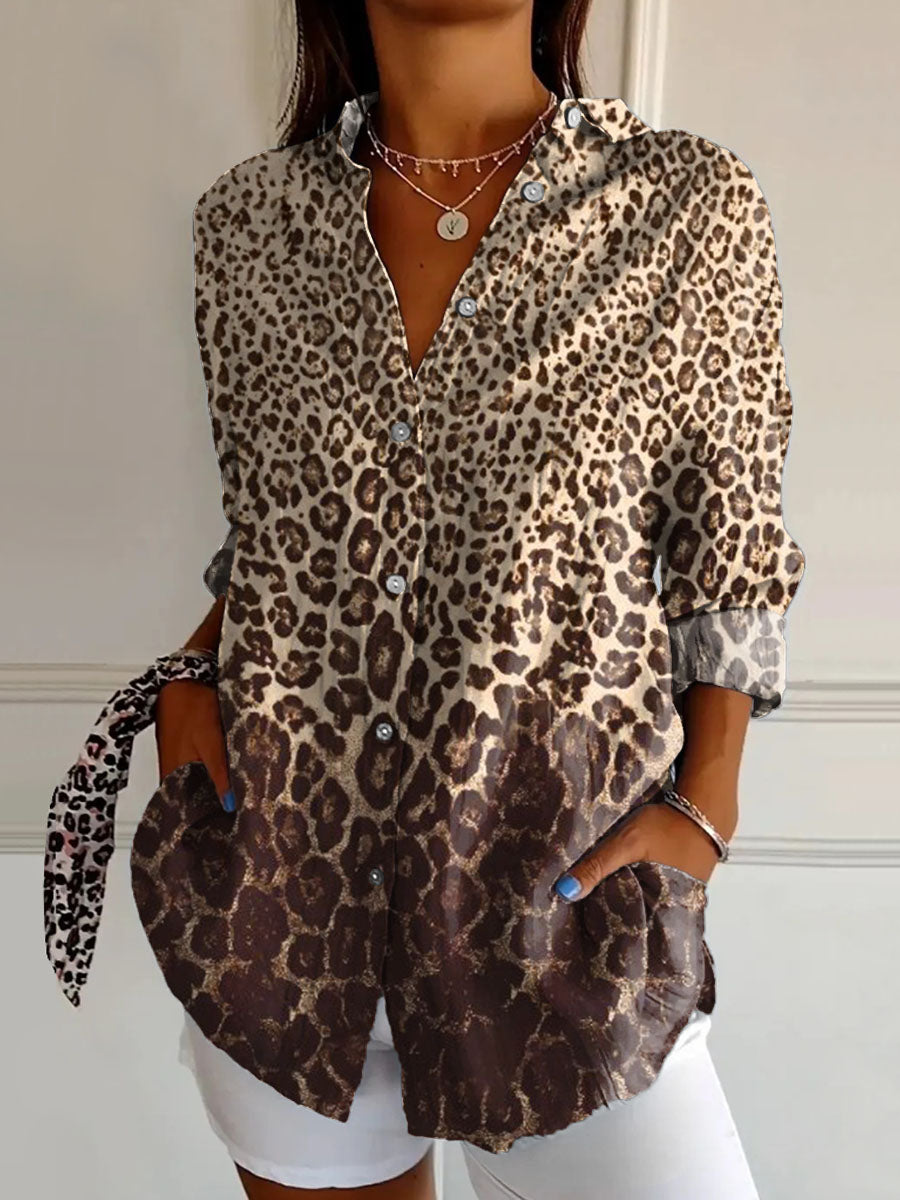 Women's Gradient Leopard Print Casual Shirt