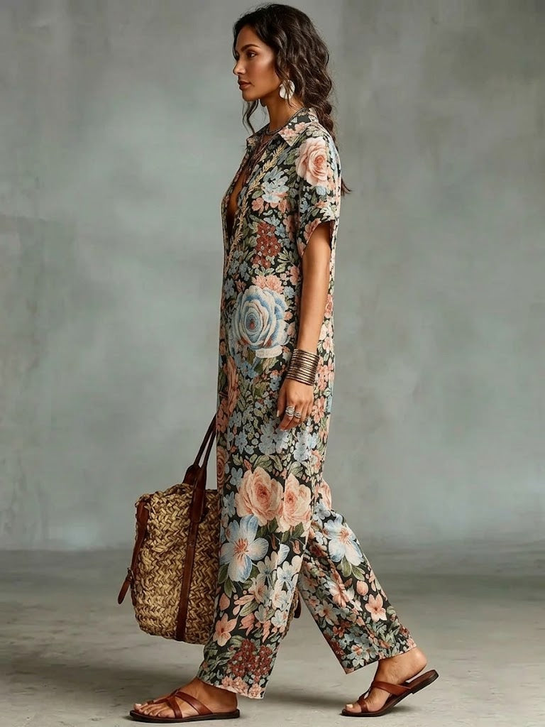 Women's Vintage Florals Cotton Jumpsuit