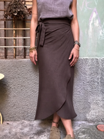 Elegant Mocha High-waisted Tie-waist Wrap Skirt
