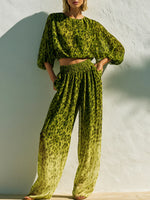 Comfortable Leopard Print Chiffon Top And Pants Two-piece Set