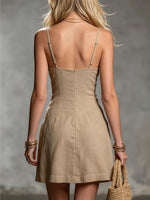 Women's Casual Sleeveless V-neck Drawstring Mini Dress