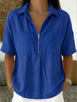 Camicia casual in lino e cotone con mezza zip