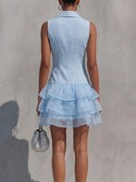 Stylish Casual Zippered Dress With Organza, Linen, And Cotton Paneling