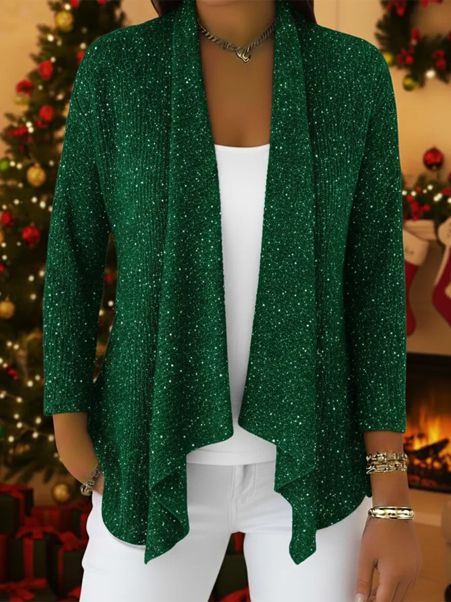 Cardigan in maglia scintillante con orlo irregolare, dallo stile retrò-elegante.