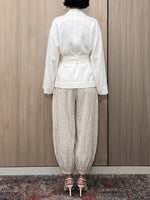 Women's Lazy Design Striped Lantern Pants Cotton And Linen Set