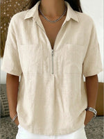 Camicia casual in lino e cotone con mezza zip