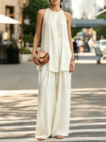 Women QuietFluid Resort Pleated Top & Wide-Leg Pants Set