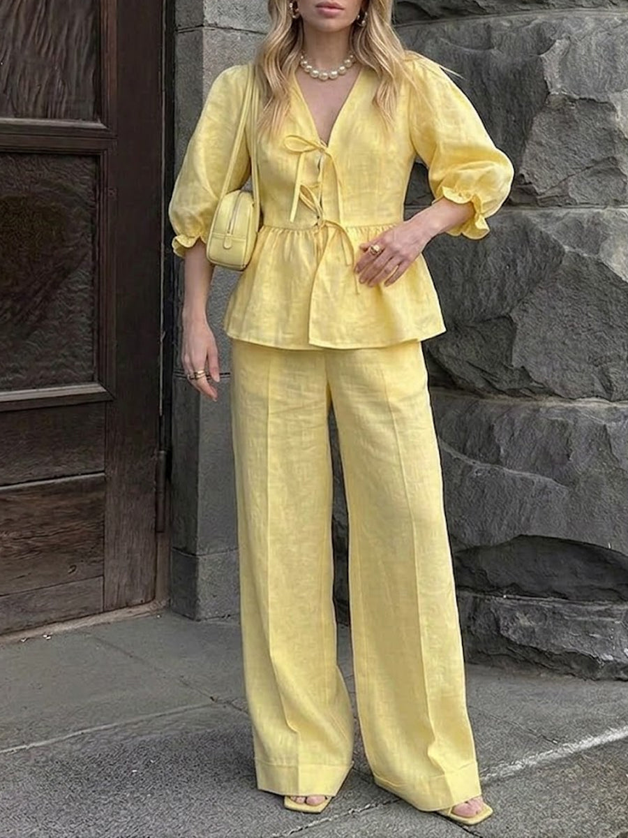 Women's Casual Cotton And Linen Set