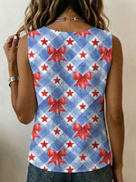 Independence Day Bow And Star Decorative Pattern Women's No Sleeve Cotton Shirt