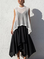 Openwork Knit Sleeveless Top + Asymmetric Linen Slip Dress Co-ord