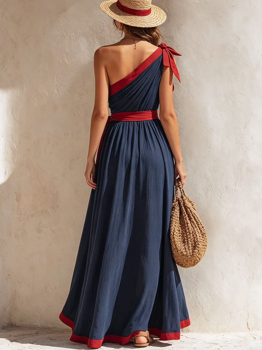 Women's Elegant Color Block Art Casual Sleeveless Knot Stylish Dress