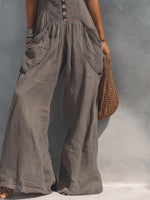 Vintage Washed Lace Cinched Waist Halter Jumpsuit