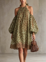Boho Off-shoulder Halter Polka Dot Print Dress