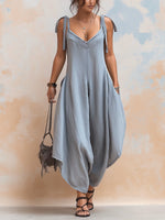 Casual Linen And Cotton Strappy Jumpsuit