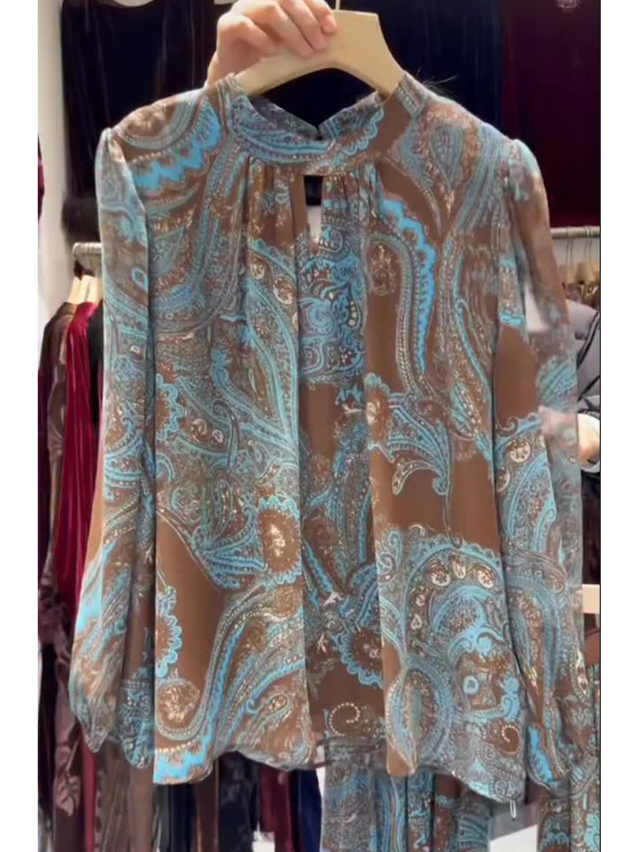 Comfortable Bohemian Paisley-print Chiffon Shirt And Skirt Two-piece Set