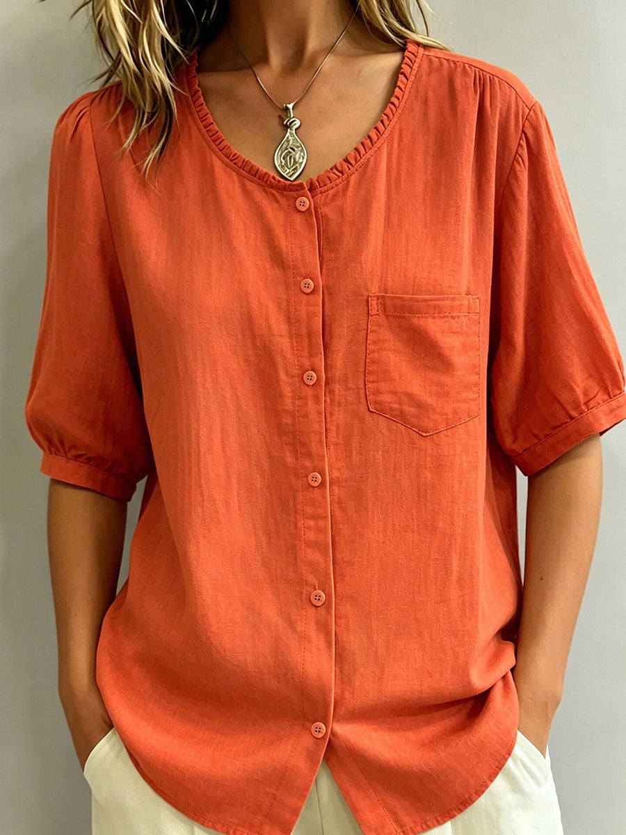 Women's Minimalist Casual Cotton Pocket Shirt