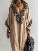Women's Ethnic Pattern Art Print Casual Cotton Linen Maxi Dress
