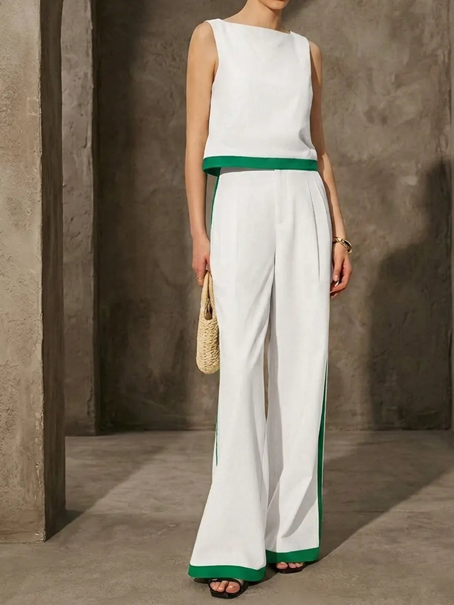 Linen & Cotton Contrast Binding Pant Set