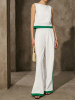 Linen & Cotton Contrast Binding Pant Set
