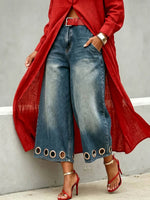 Women's High-waisted Loose-fit Cut-out Wide-leg Jeans