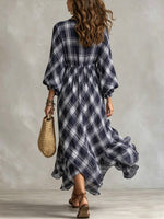 Women's Plaid Pattern Art Print Casual Long Sleeve Maxi Dress