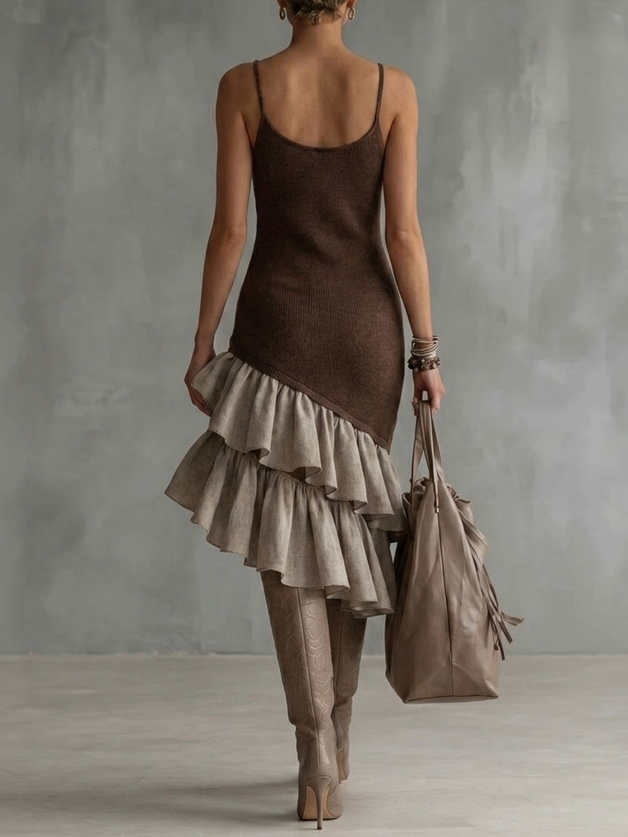 Women's Sleeveless Ruffle Splicing Dress