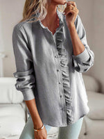 Women's Striped Ruffled Art Casual Stylish Cotton Linen Shirt