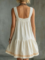 Women's Retro-casual Embossed Off-white Cotton-linen Mini Skirt