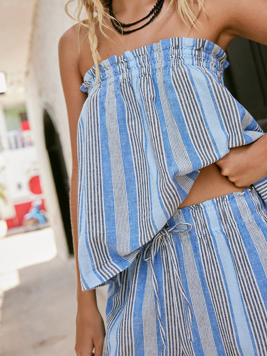 Women's Striped Art Comfortable Casual Top And Pants Cotton Linen Two-piece Set